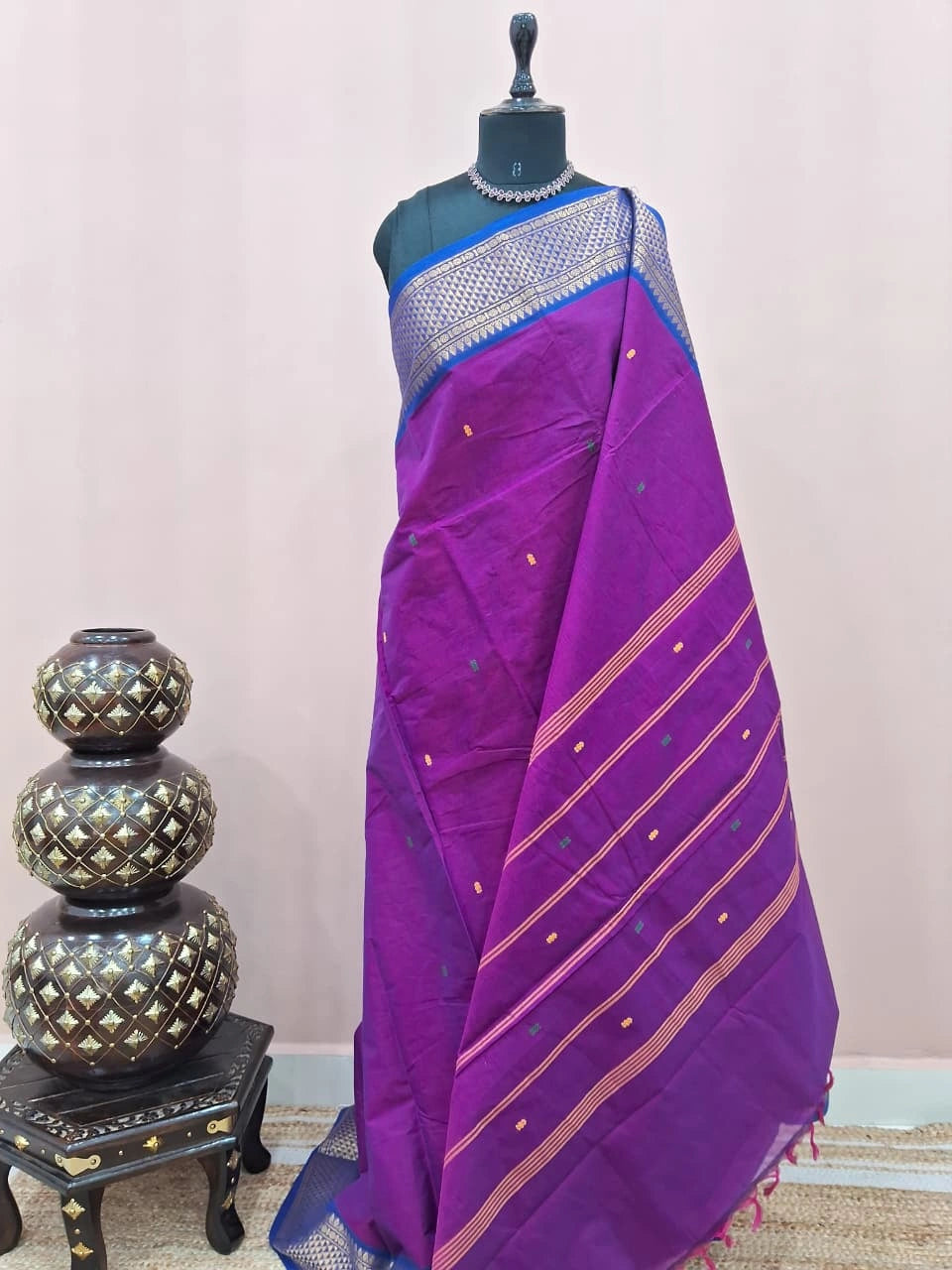 Deep purple Chettinad cotton saree