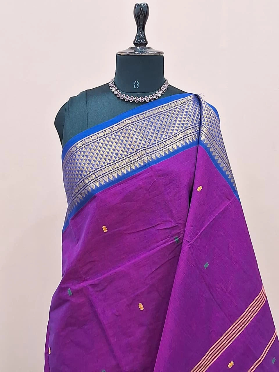 Deep purple Chettinad cotton saree 1