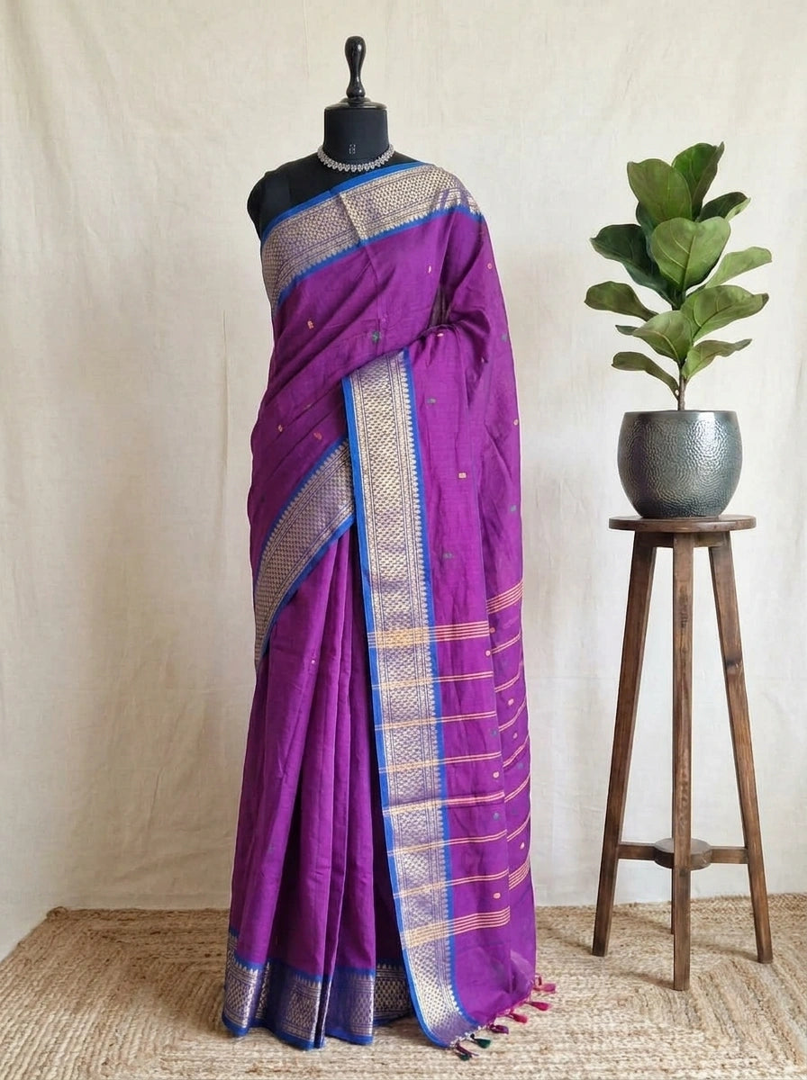 Deep purple Chettinad cotton saree