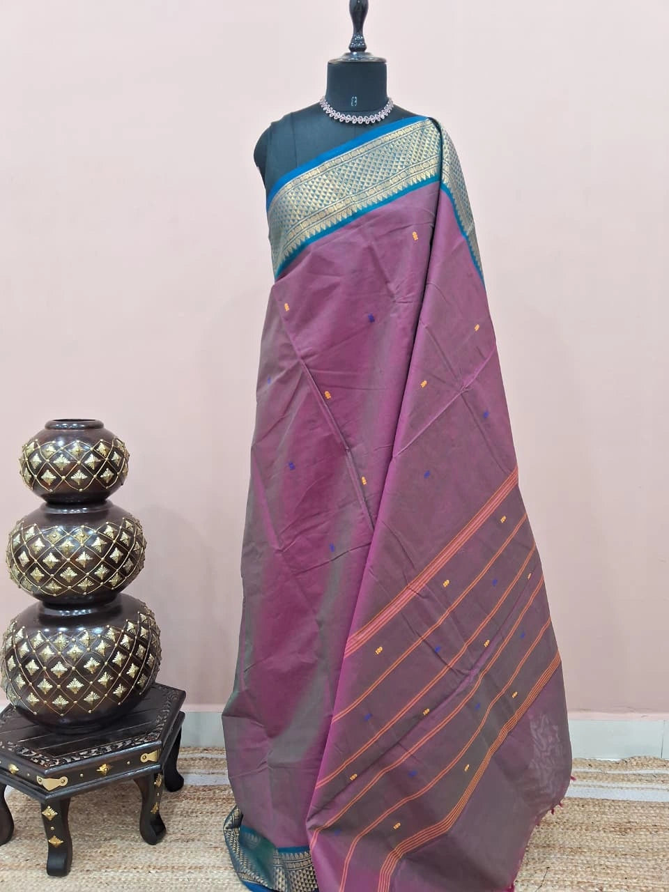 Wine Chettinad cotton saree 