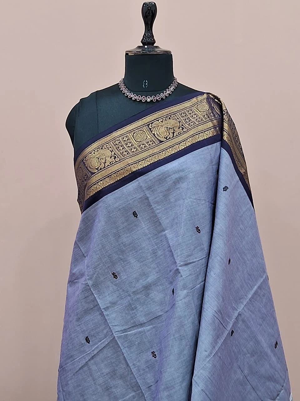 Steel blue Chettinad cotton saree 1