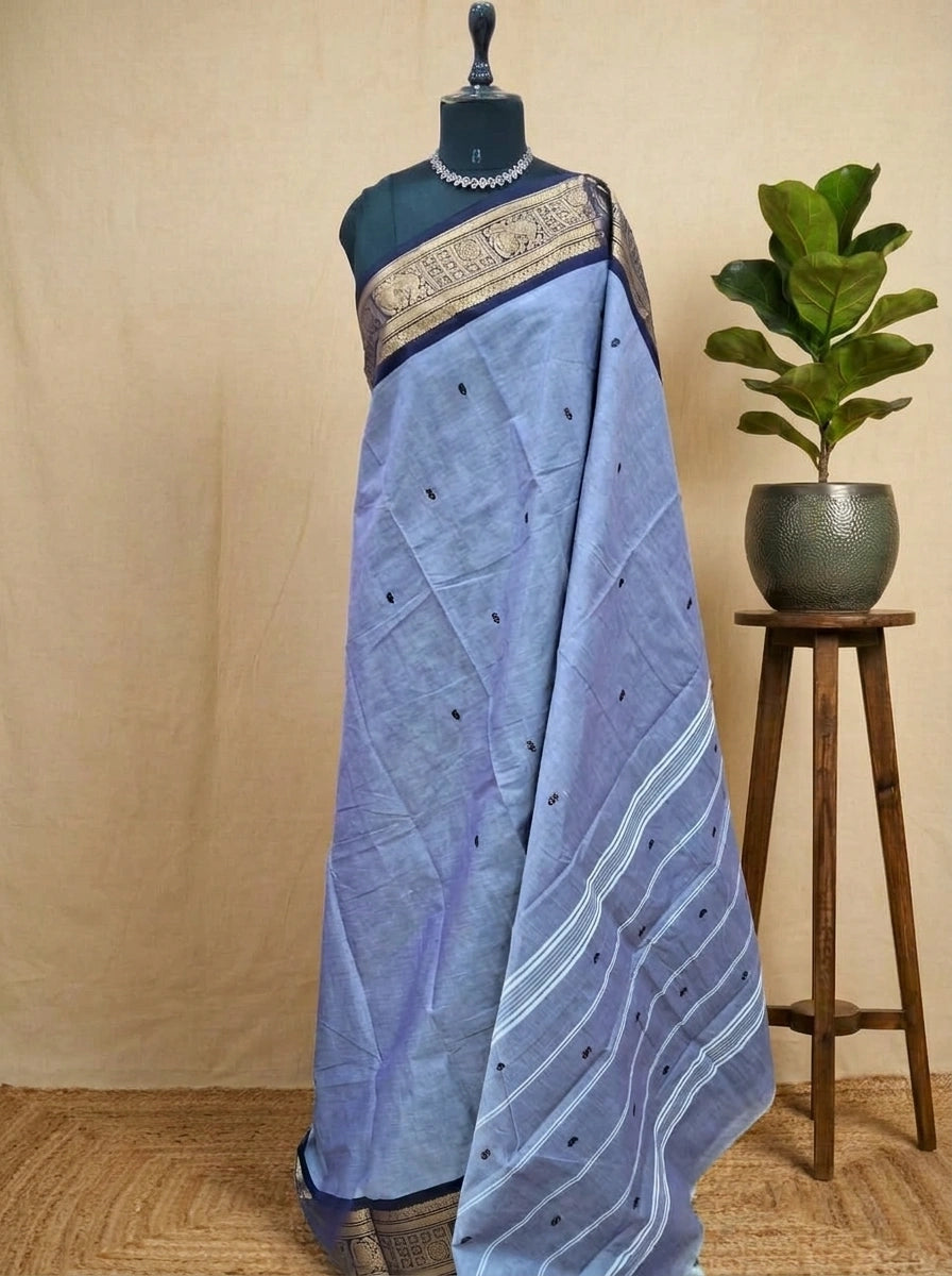 Steel blue Chettinad cotton saree