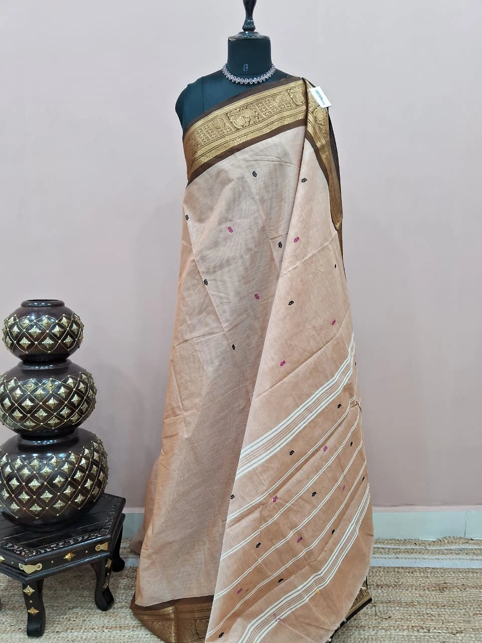 Cream Chettinad cotton saree