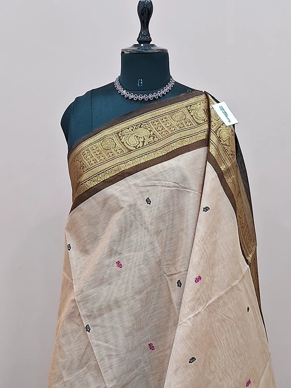 Cream Chettinad cotton saree 1