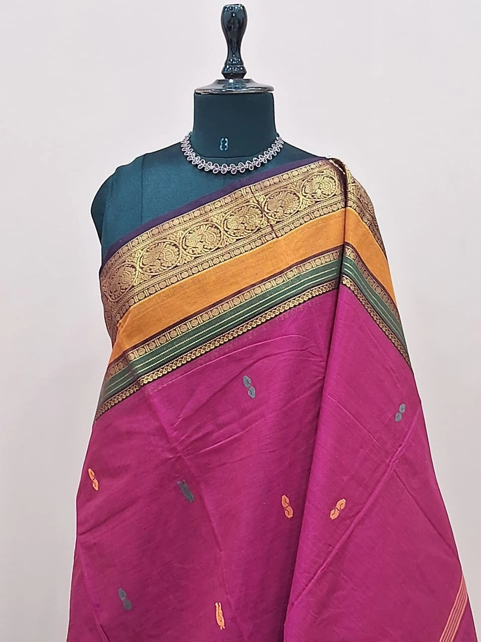 Rani pink Chettinad cotton saree 1