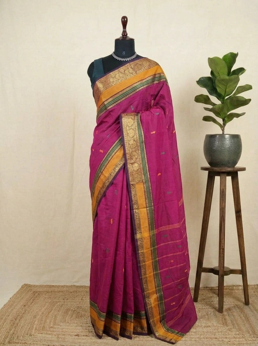 Rani pink Chettinad cotton saree