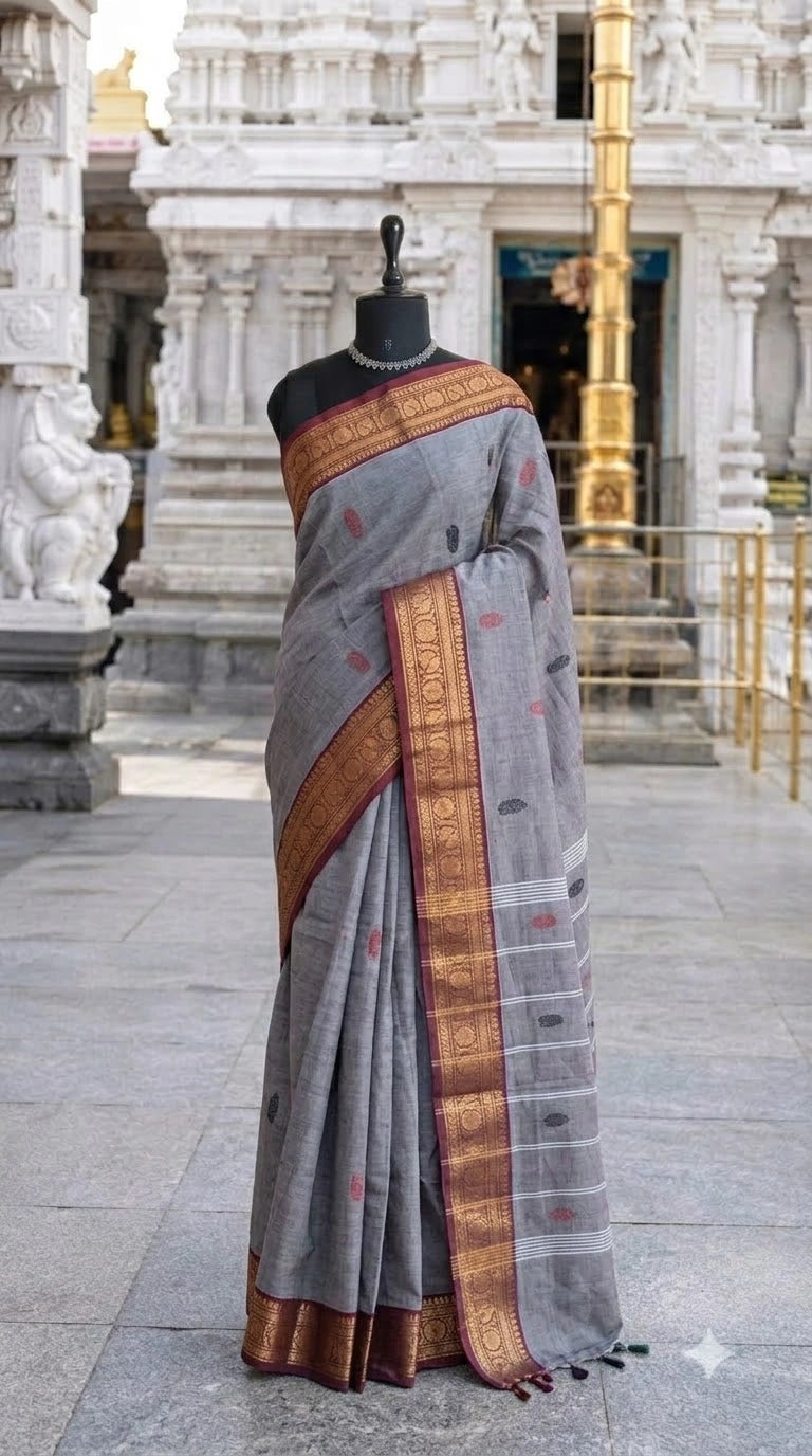Grey Chettinad cotton saree 