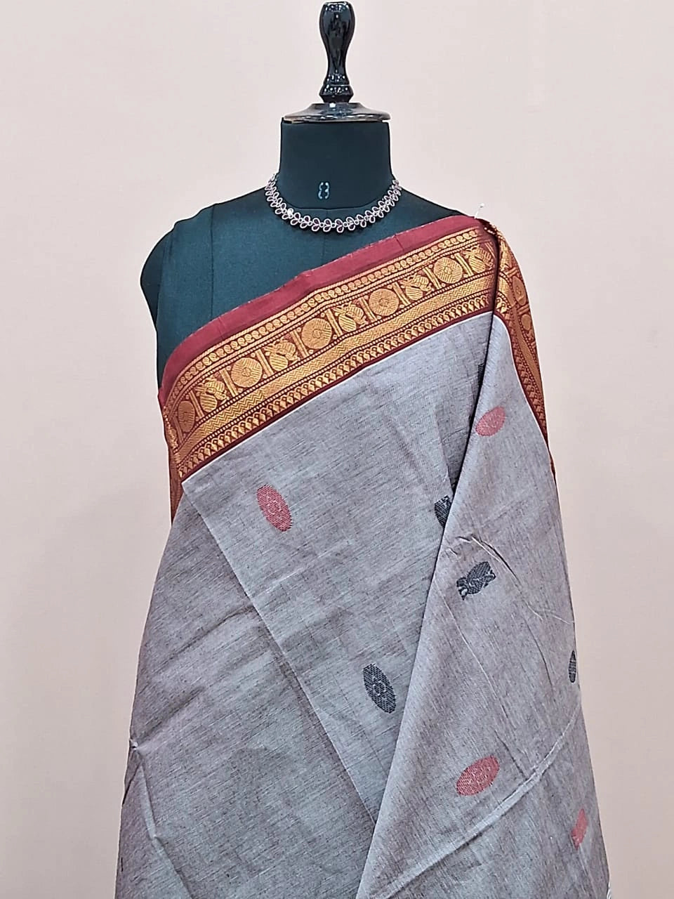 Grey Chettinad cotton saree 1
