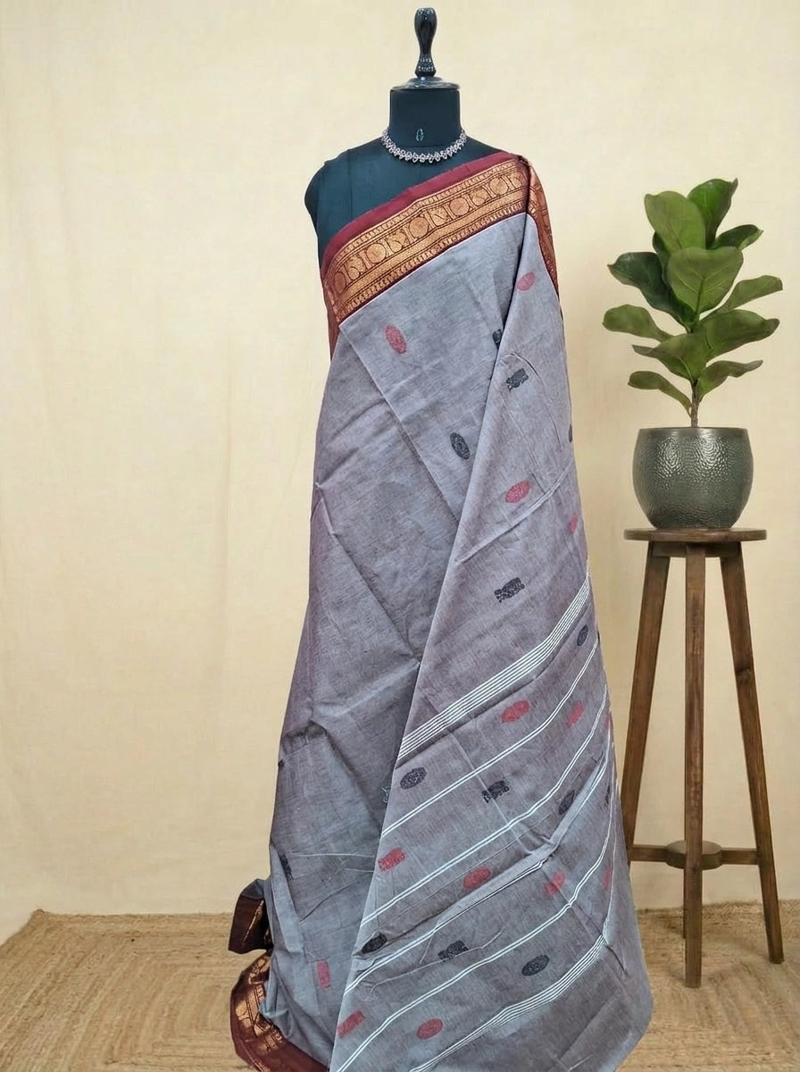 Grey Chettinad cotton saree