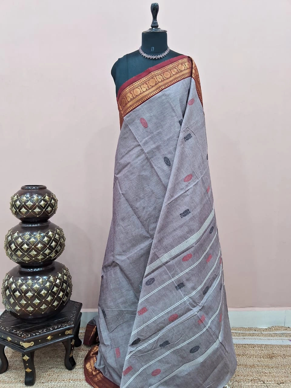 Grey Chettinad cotton saree 1