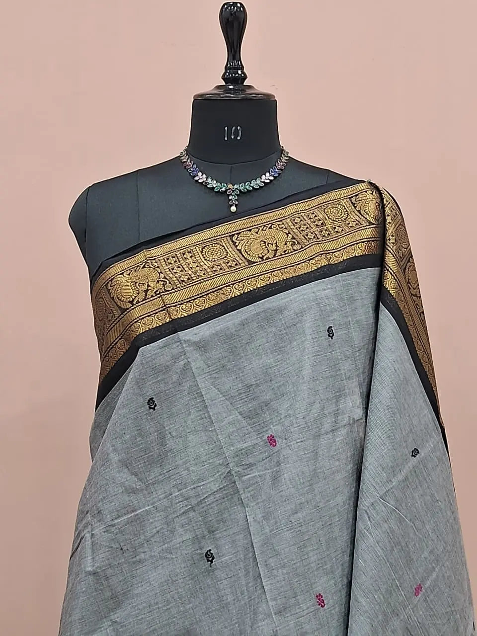 Grey Chettinad Cotton Saree 1