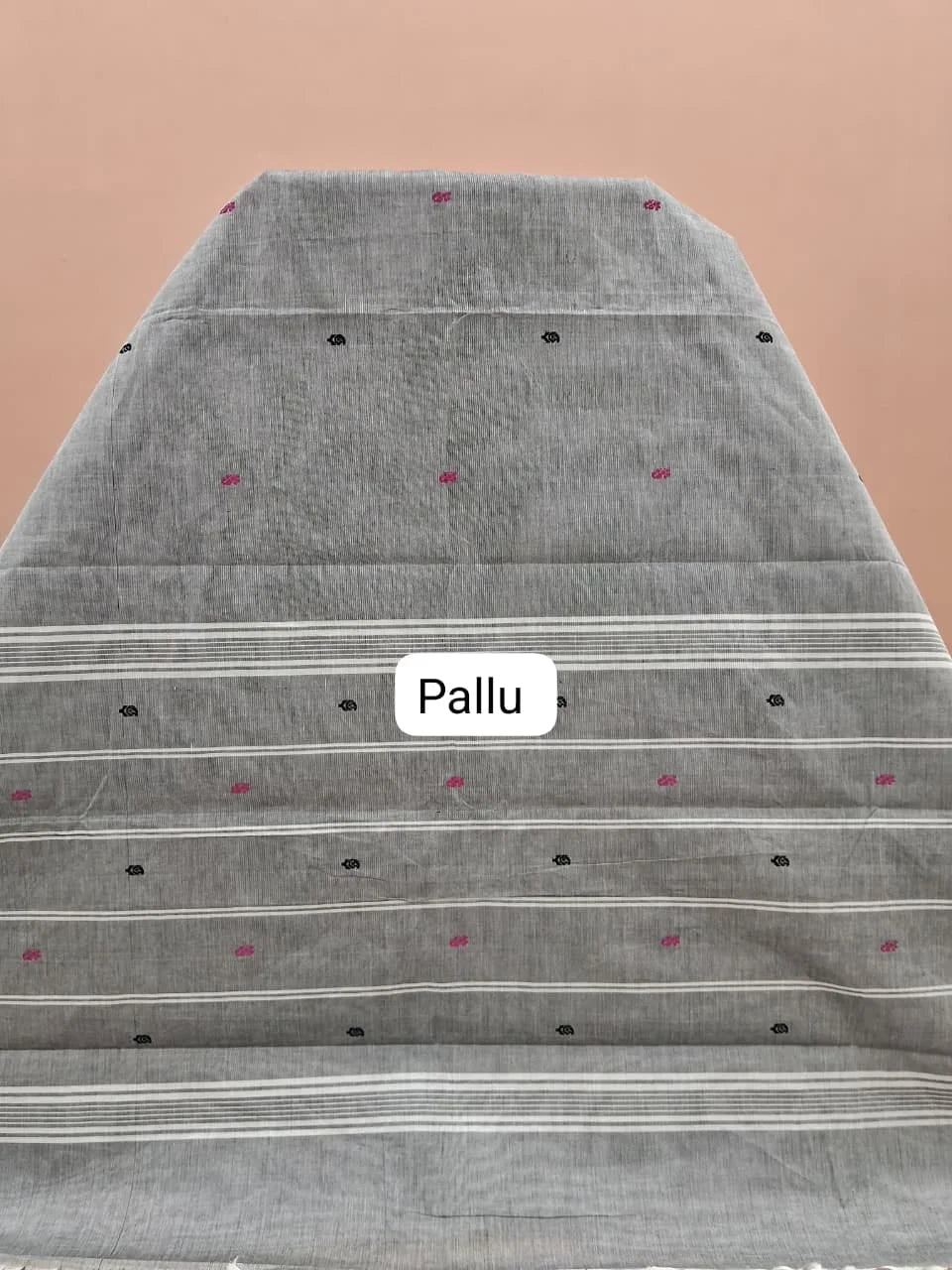 Grey Chettinad Cotton Saree Pallu