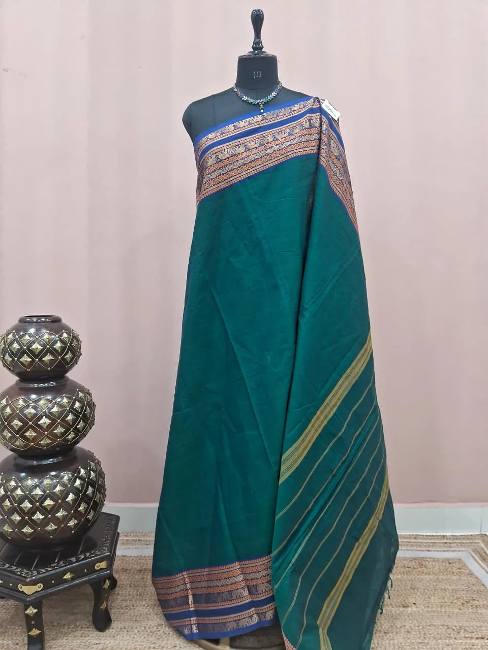 Peacock Green Chettinad Cotton Saree