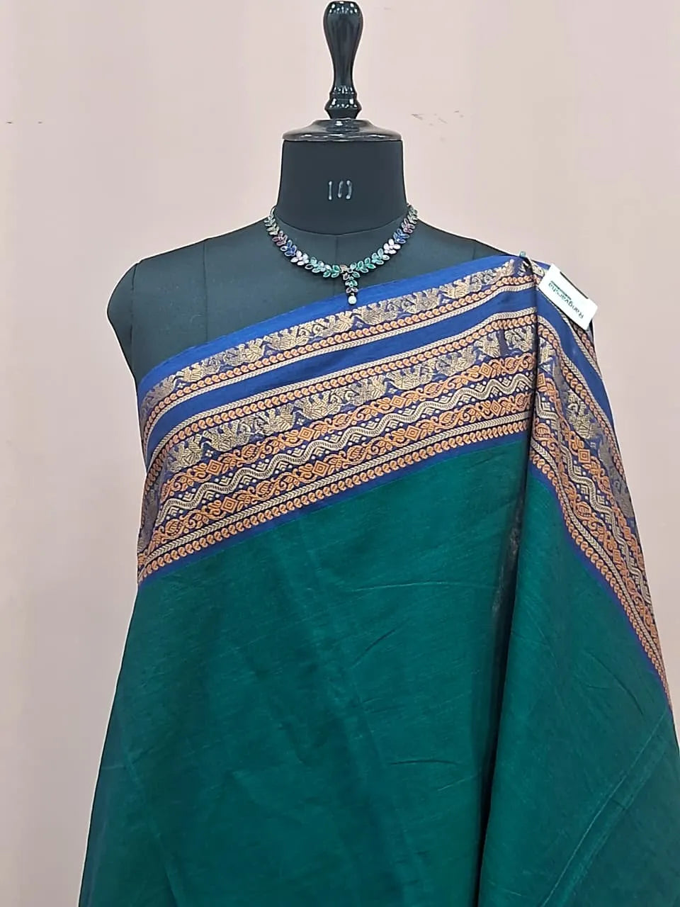 Peacock Green Chettinad Cotton Saree 1