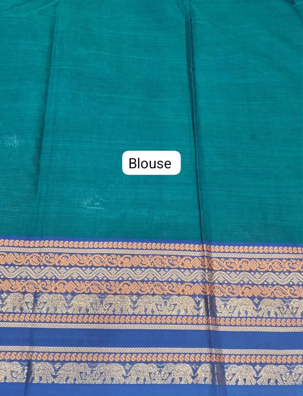 Peacock Green Chettinad Cotton Saree blouse