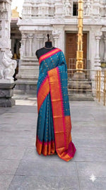 Marine Blue Chettinad Silk Cotton Saree 