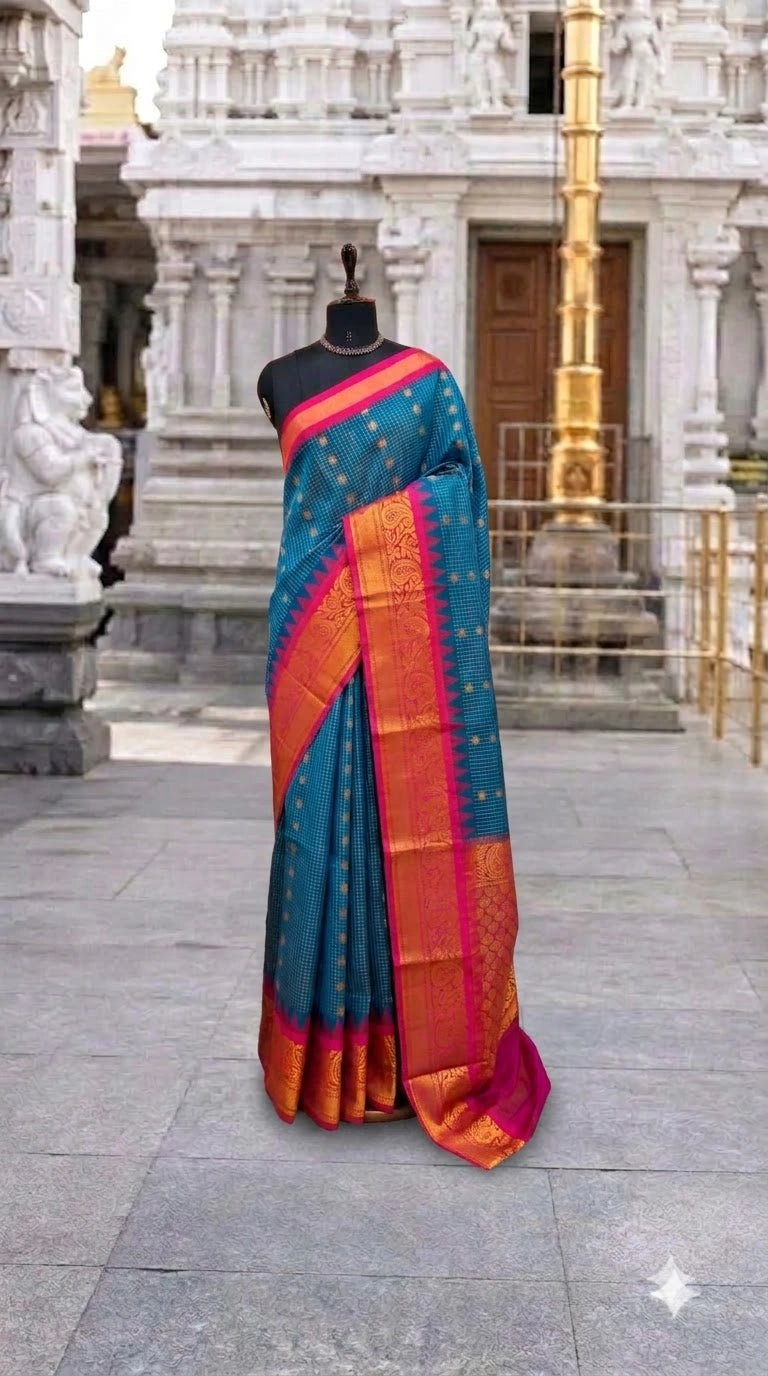Marine Blue Chettinad Silk Cotton Saree 