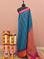 Marine Blue Chettinad Silk Cotton Saree 