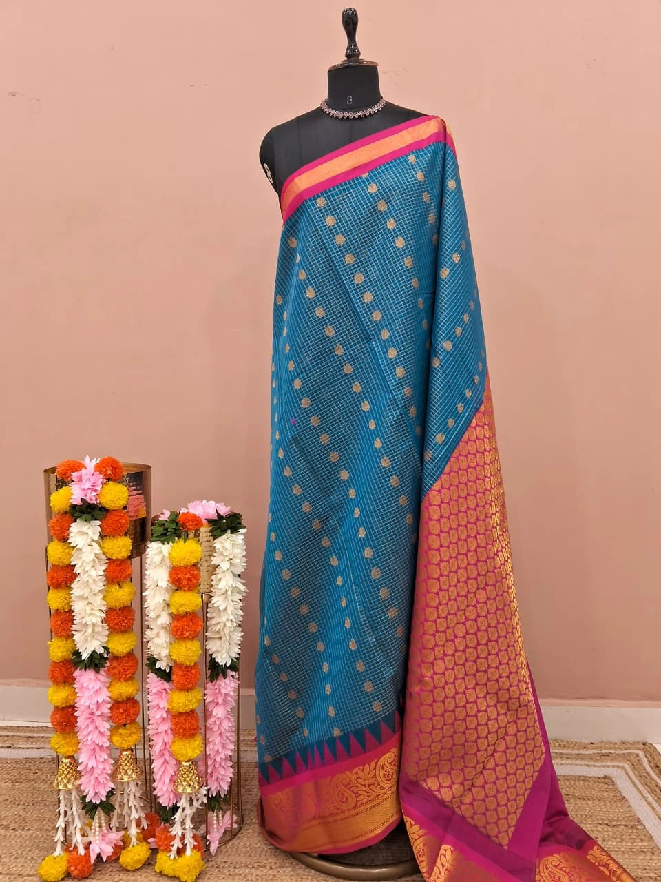 Marine Blue Chettinad Silk Cotton Saree 
