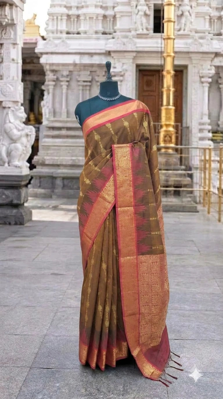 Dark Brown Chettinad Silk Cotton Saree