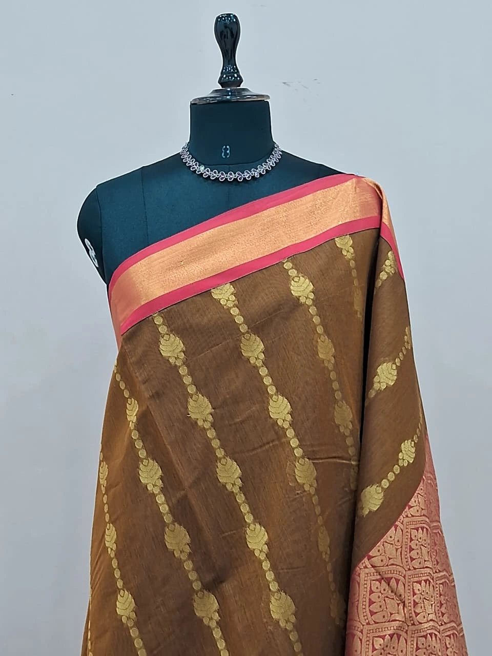 Dark Brown Chettinad Silk Cotton Saree 1