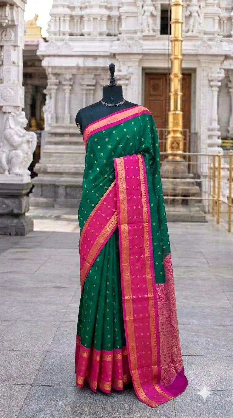Bottle Green Chettinad Silk Cotton Saree
