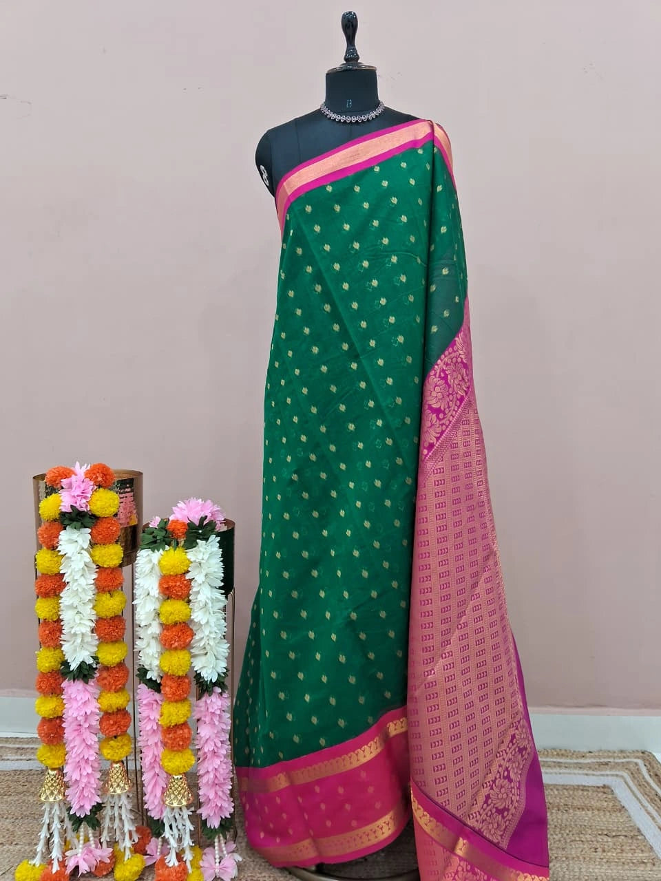 Bottle Green Chettinad Silk Cotton Saree