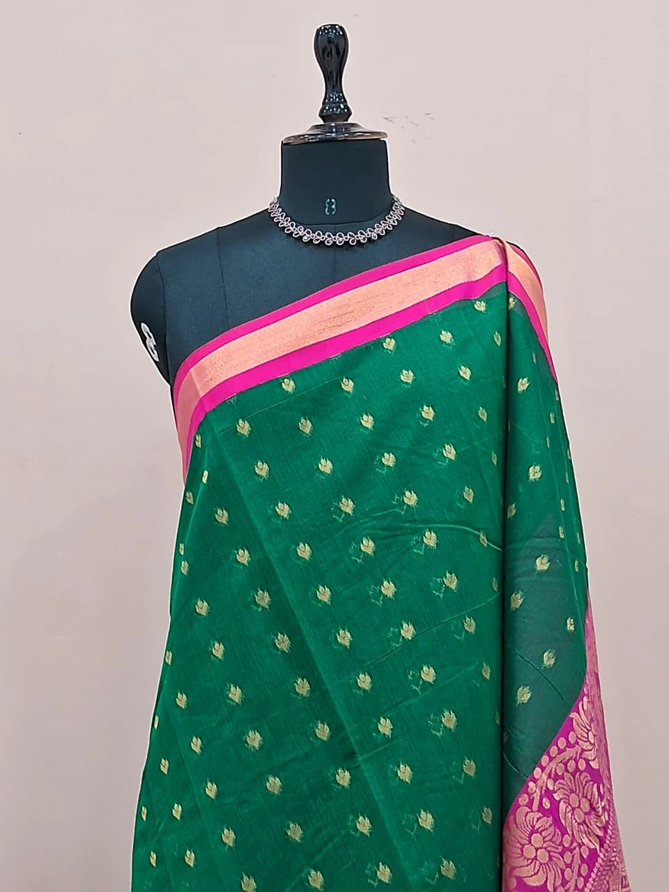 Bottle Green Chettinad Silk Cotton Saree 1