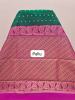 Bottle Green Chettinad Silk Cotton Saree Pallu