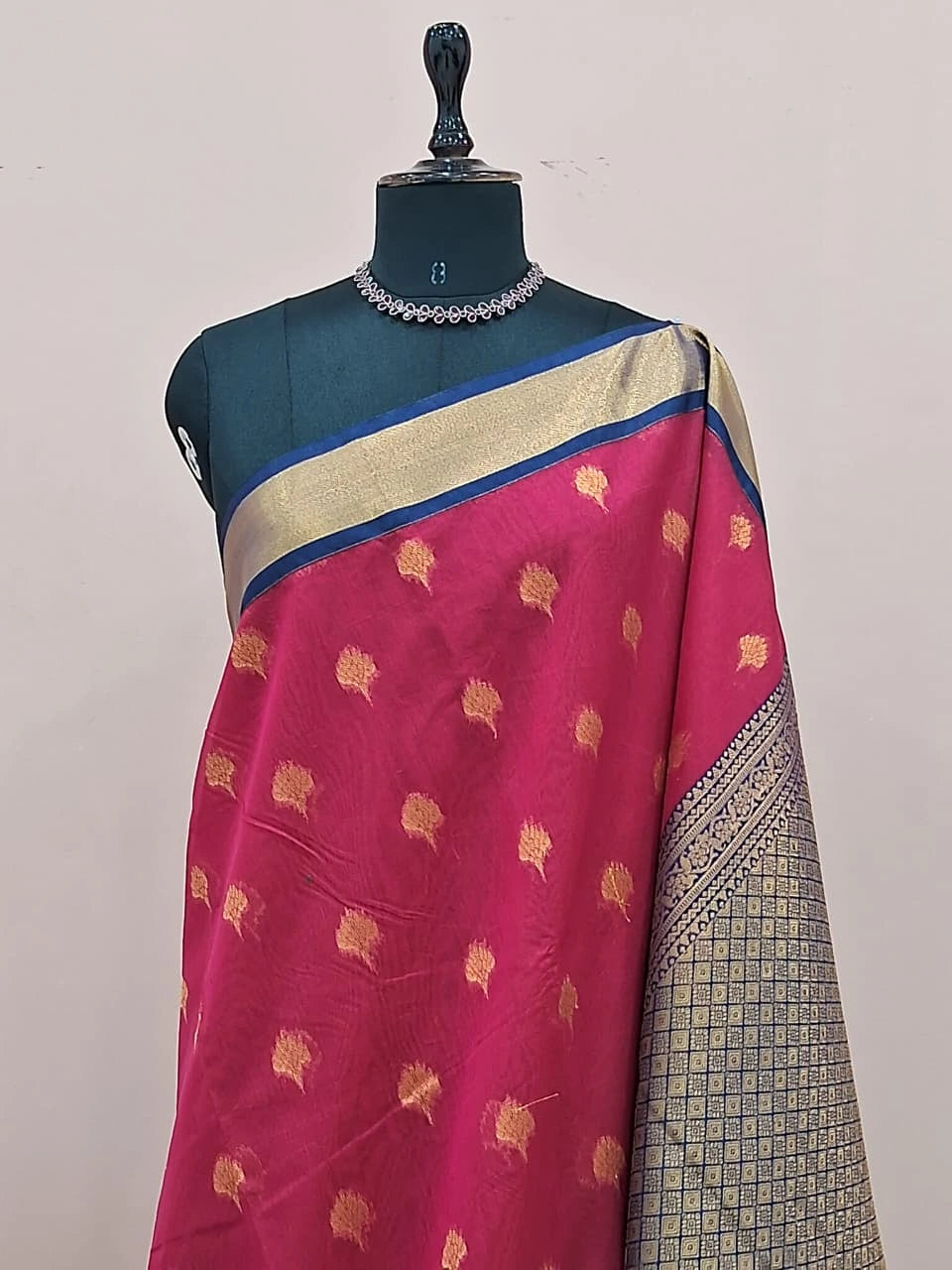 Dark Pink Chettinad Silk Cotton Saree 1