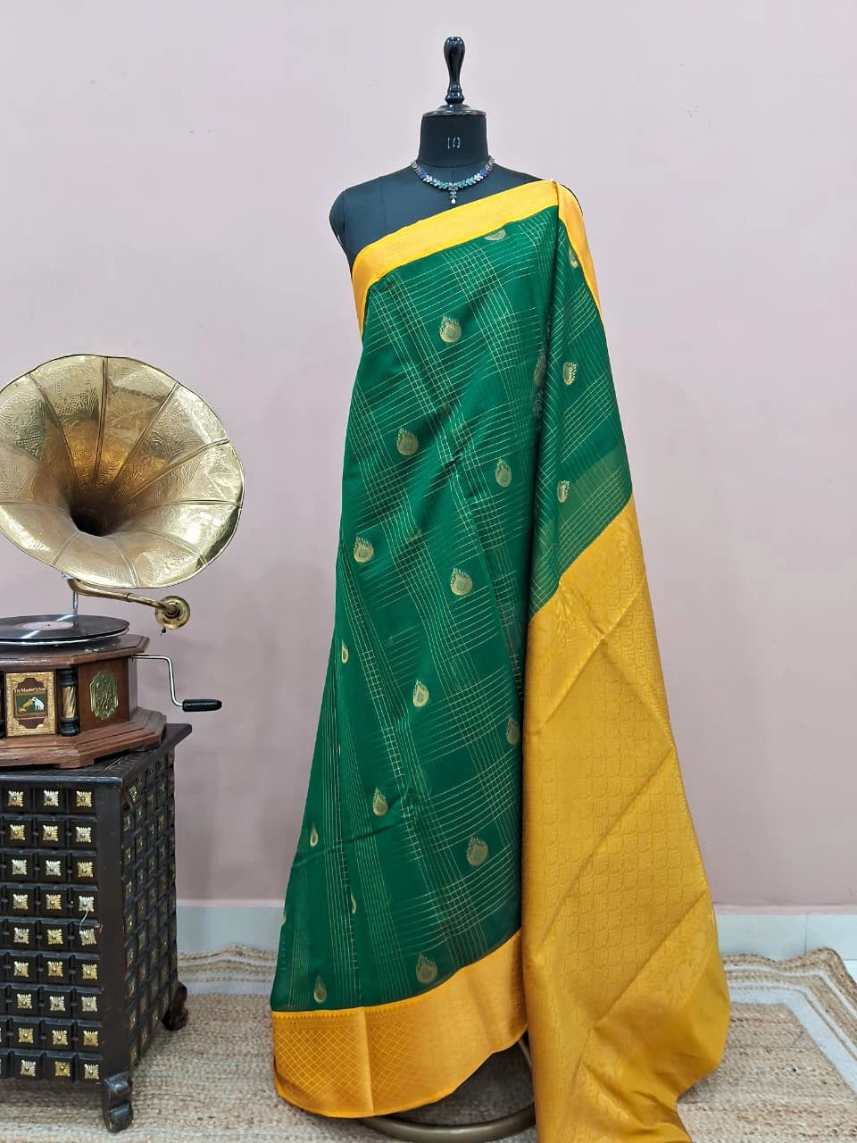 Bottle Green Chettinad Silk Cotton Saree