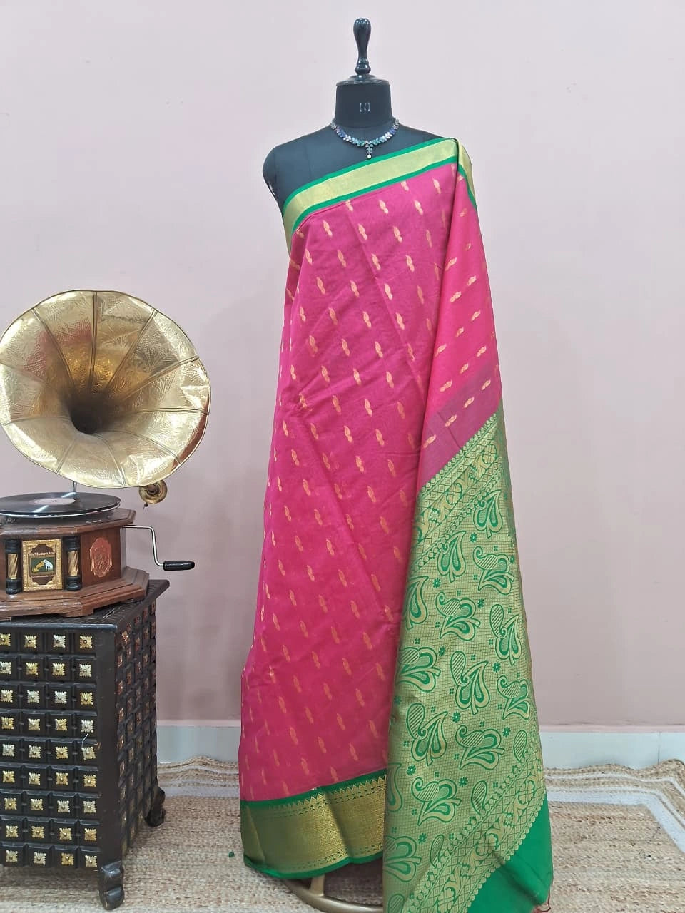 Rani Pink Chettinad Silk Cotton Saree 