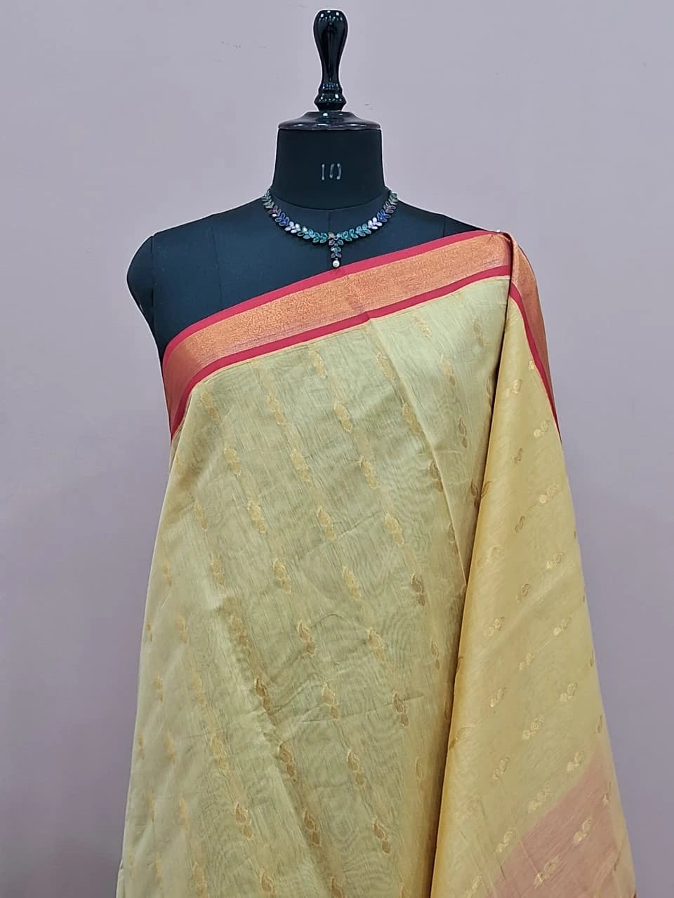 Cream Chettinad Silk Cotton Saree 1