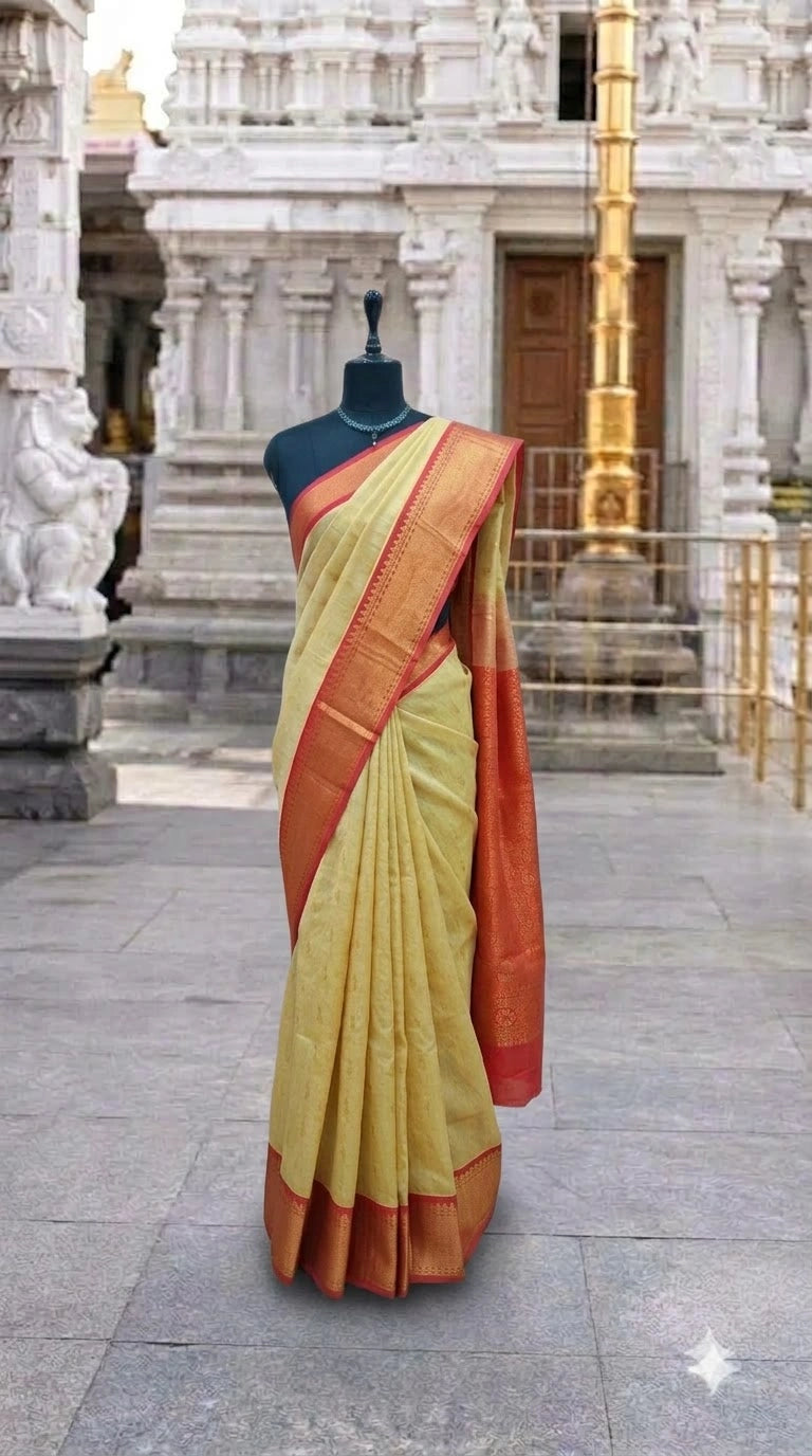 Cream Chettinad Silk Cotton Saree