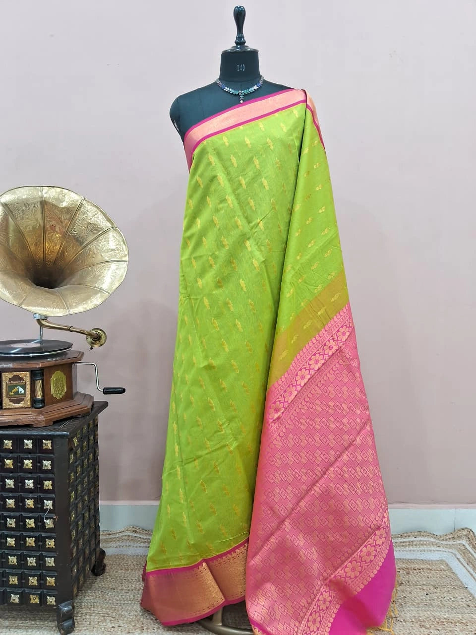 Parrot Green Chettinad Silk Cotton Saree