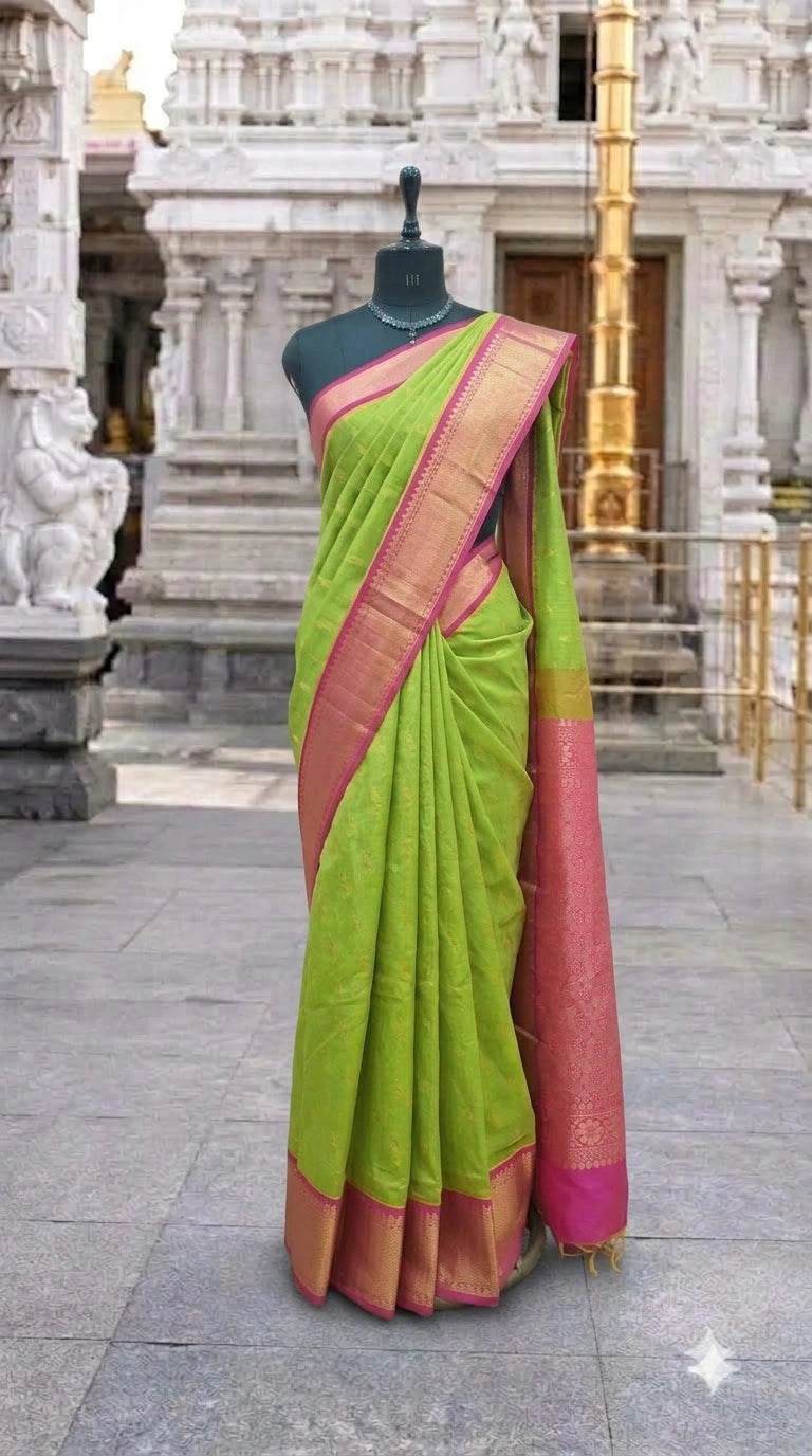 Parrot Green Chettinad Silk Cotton Saree