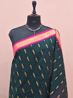 Dark Bottle Green Chettinad Silk Cotton Saree 1