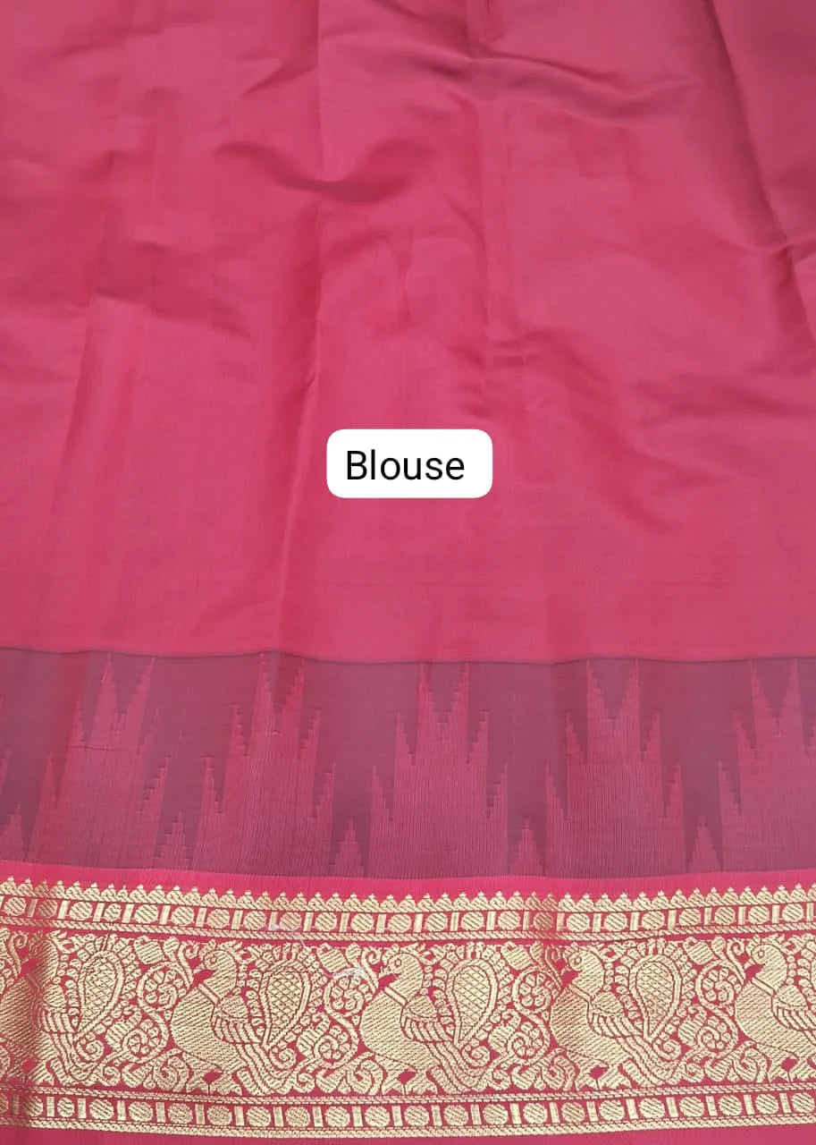 Dark Bottle Green Chettinad Silk Cotton Saree Blouse