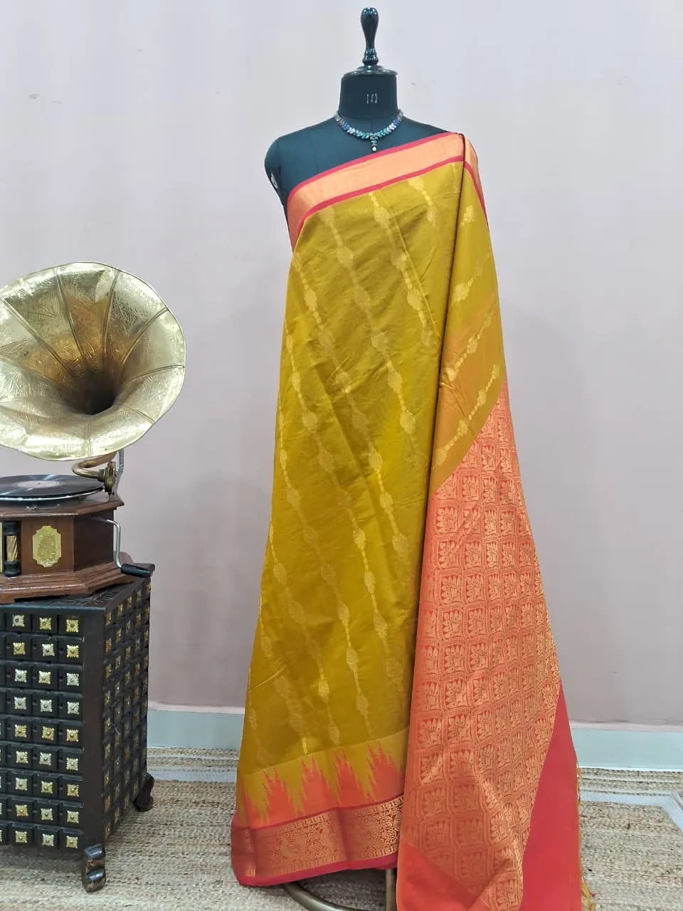 Olive Green Chettinad Silk Cotton Saree