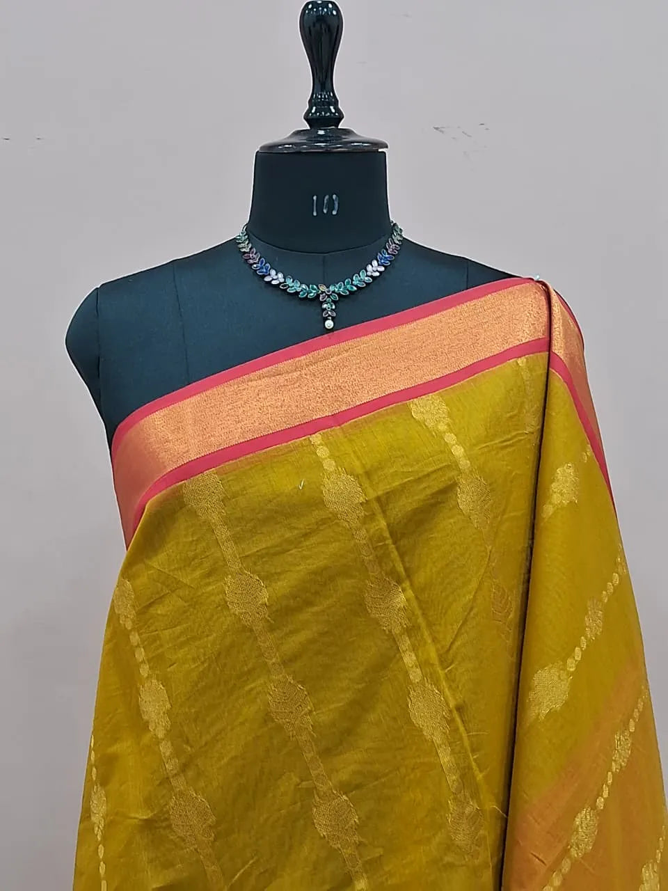 Olive Green Chettinad Silk Cotton Saree 1