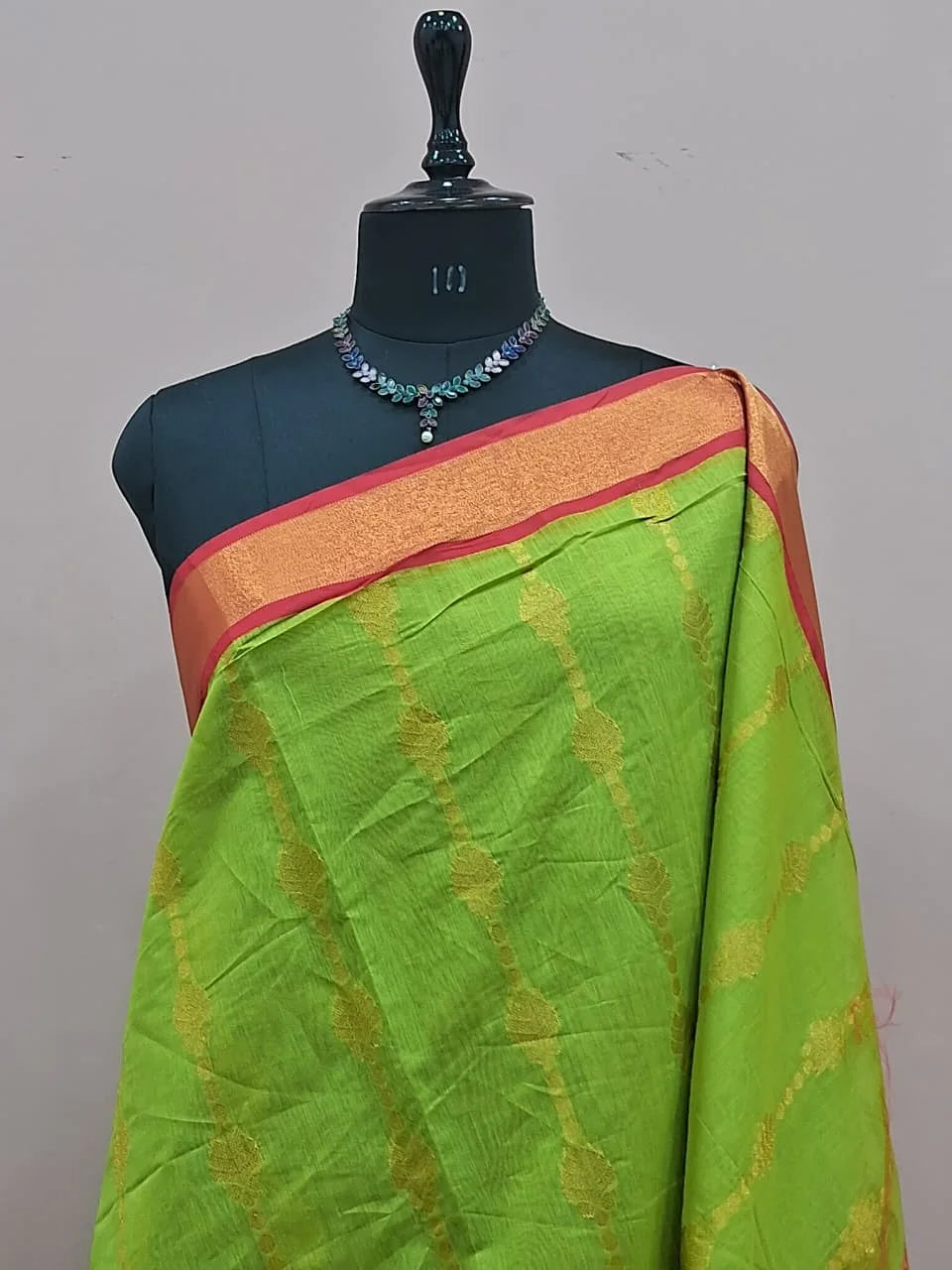 Parrot Green Chettinad Silk Cotton Saree 1