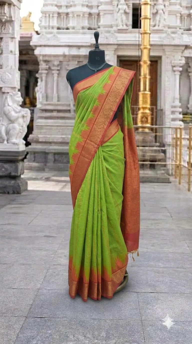 Parrot Green Chettinad Silk Cotton Saree
