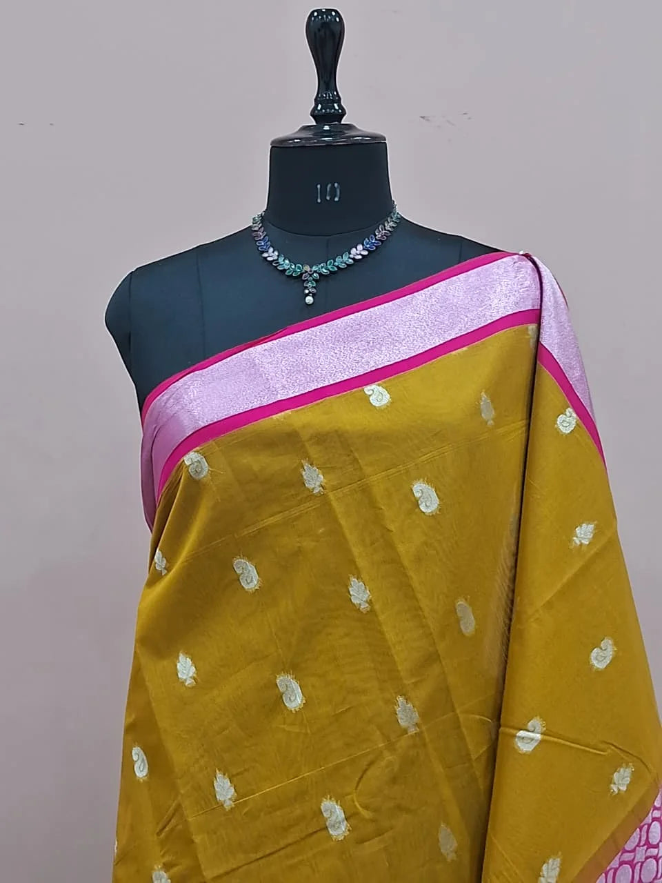 Olive Green Chettinad Silk Cotton Saree 1