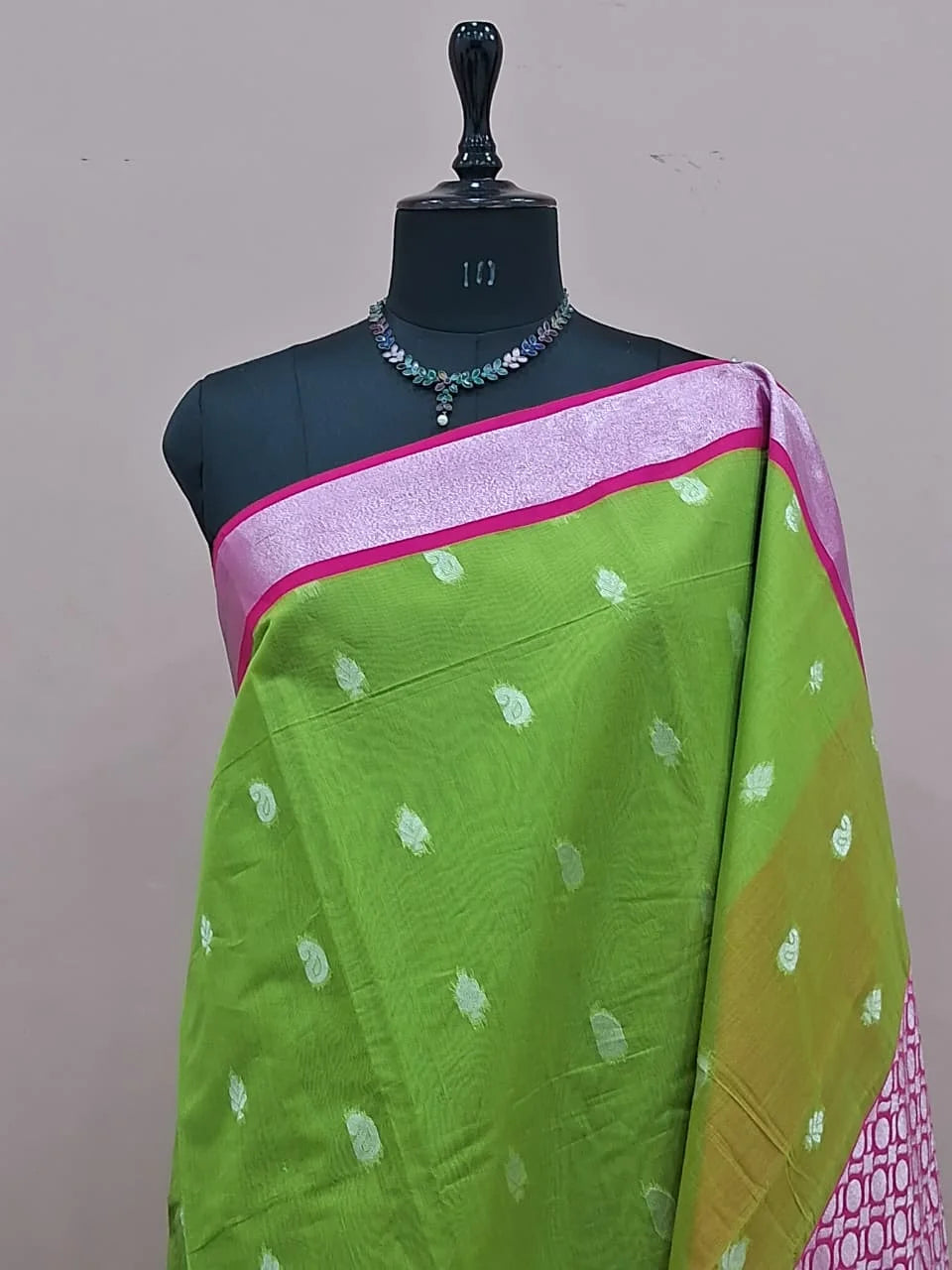Leaf Green Chettinad Silk Cotton Saree 1