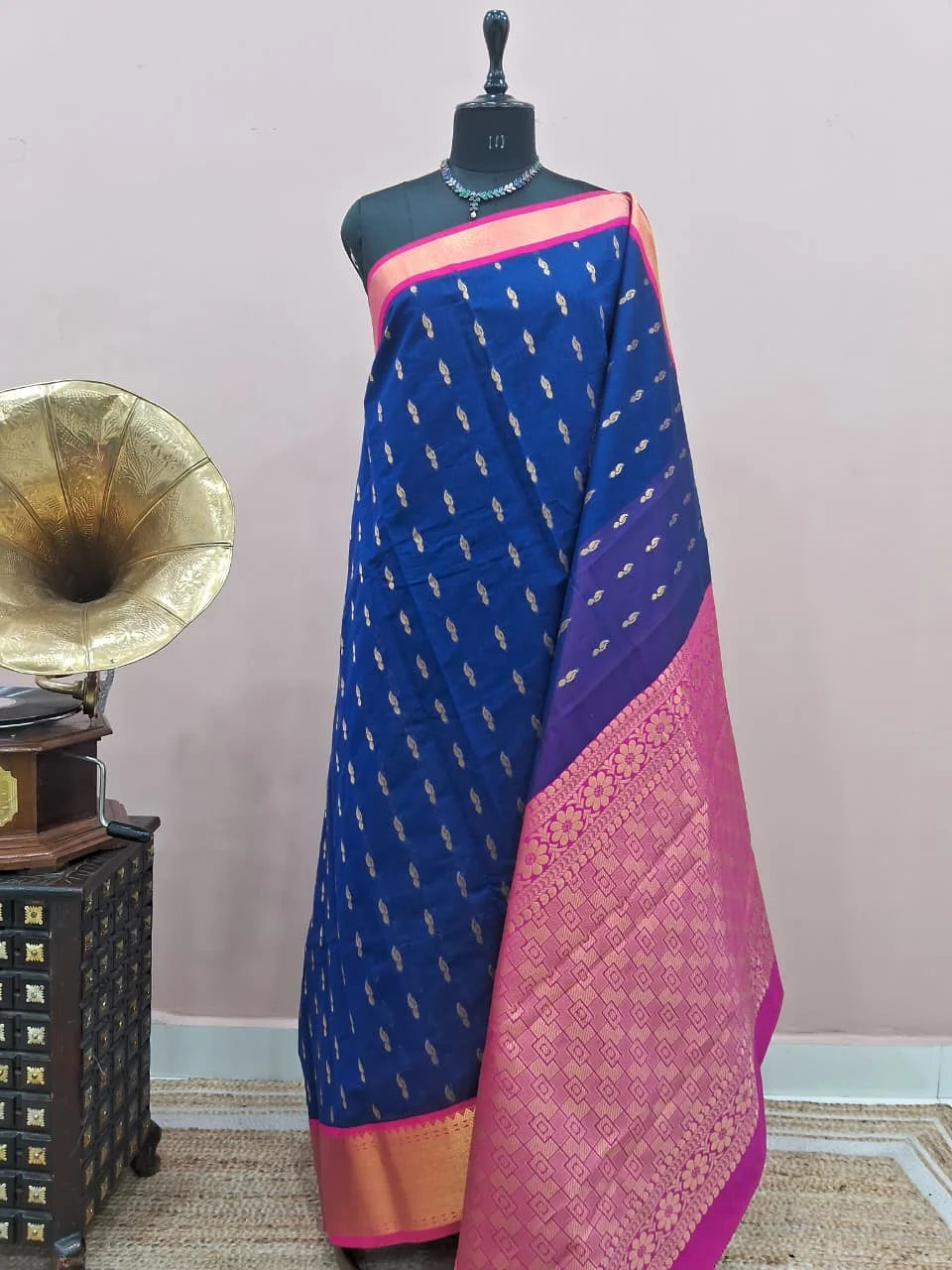 Navy Blue Chettinad Silk Cotton Saree