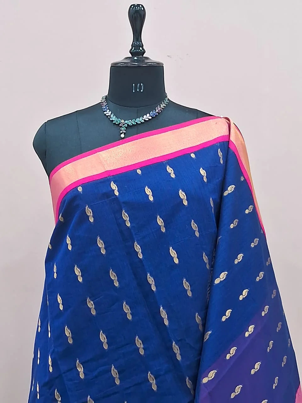 Navy Blue Chettinad Silk Cotton Saree 1