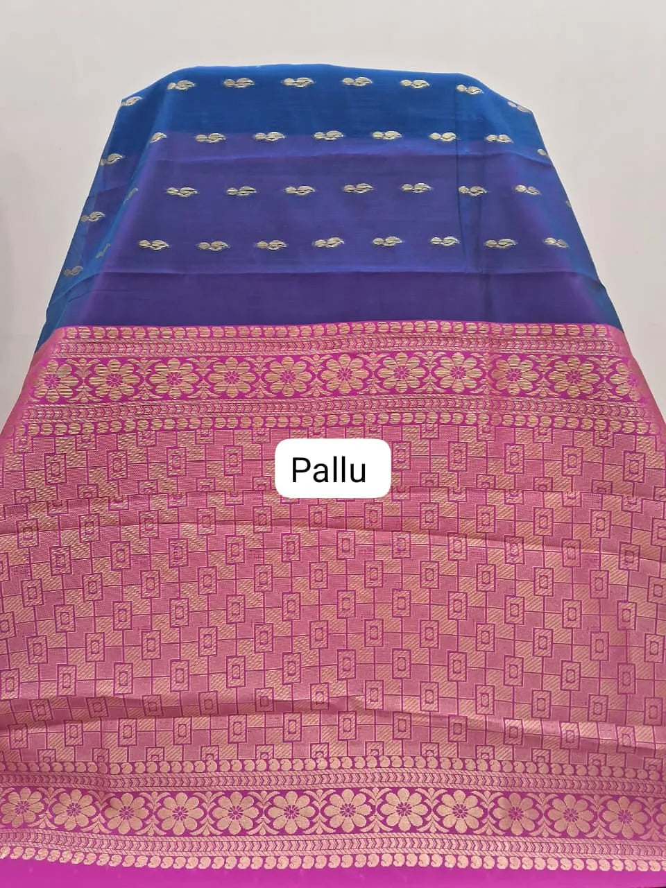 Navy Blue Chettinad Silk Cotton Saree Pallu