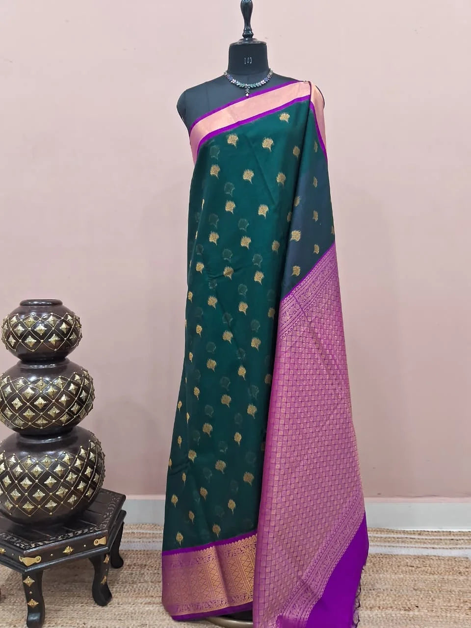 Peacock Green Chettinad Silk Cotton Saree