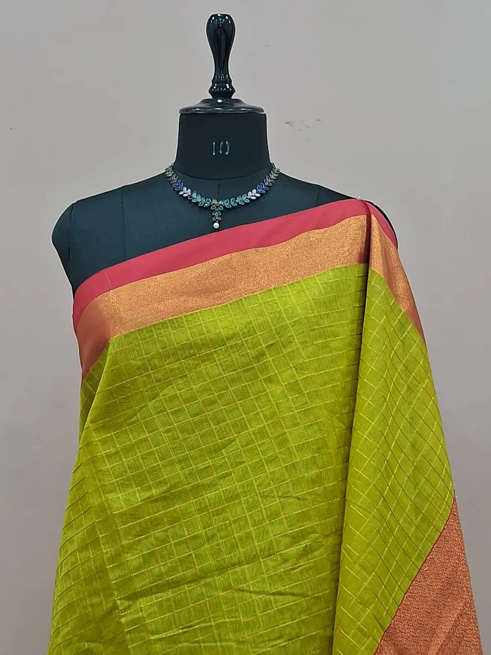 Parrot Green Chettinad Silk Cotton Saree 1