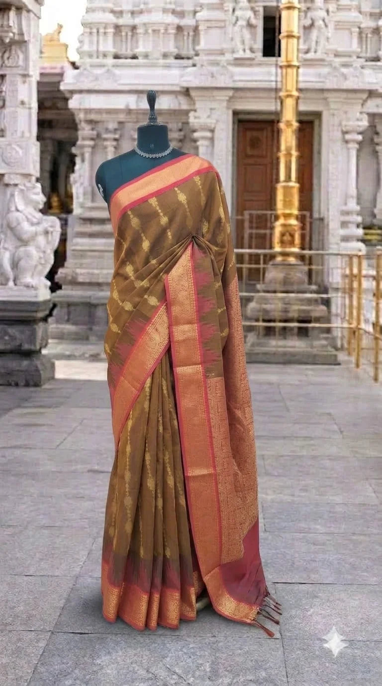Dark Brown Chettinad Silk Cotton Saree